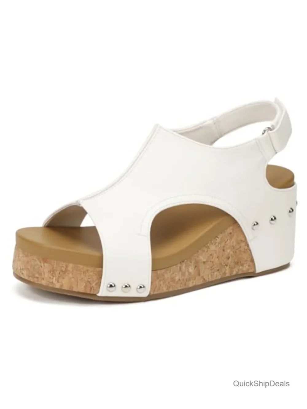 Faux Leather Studded Cork Wedge Sandals Slingback Platform